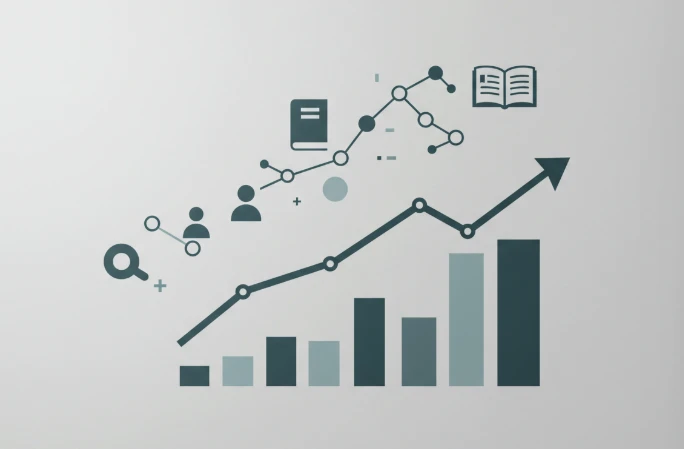 에버그린 콘텐츠를 상징하는 성장하는 그래프와 지식의 상징인 책들 에버그린 콘텐츠를 상징하는 성장하는 그래프와 지식의 상징인 책들