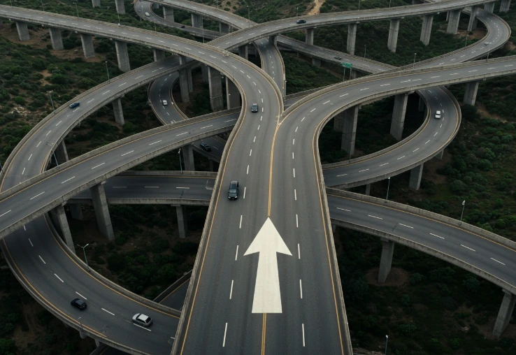복잡한 길에서 하나의 정확한 길을 가리키는 화살표의 모습 복잡한 길에서 하나의 정확한 길을 가리키는 화살표의 모습