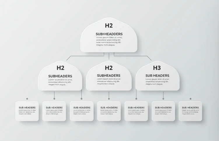 글의 구조를 나타내는 소제목과 키워드 아이콘이 포함된 인포그래픽 글의 구조를 나타내는 소제목과 키워드 아이콘이 포함된 인포그래픽