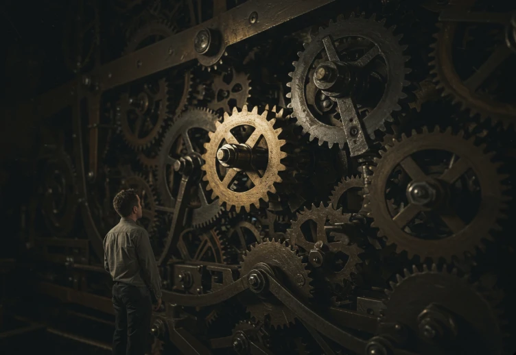 여러 개의 톱니바퀴를 맞물려 움직이는 하나의 핵심 톱니바퀴를 보여주는 이미지 여러 개의 톱니바퀴를 맞물려 움직이는 하나의 핵심 톱니바퀴를 보여주는 이미지