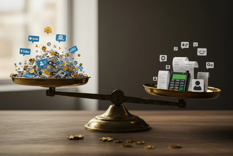 네이버가 가상 데이터보다 실제 데이터를 선호함을 보여주는 저울