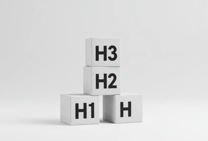 H1, H2, H3 태그가 새겨진 블록들이 쌓여있는 모습