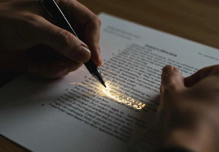 펜 대신 빛으로 글자에 하이라이트를 주는 손