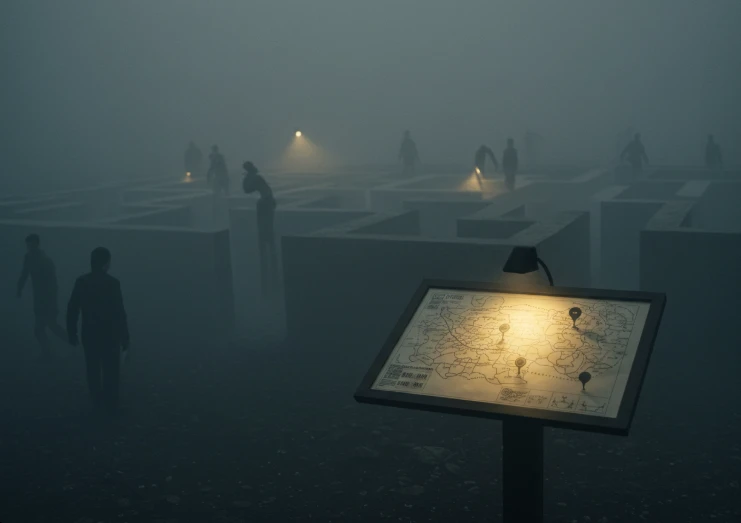 안개 낀 미로 속에서 길을 알려주는 지도