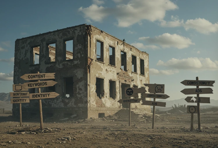 부서진 건물에 꽂힌 팻말 부서진 건물에 꽂힌 팻말