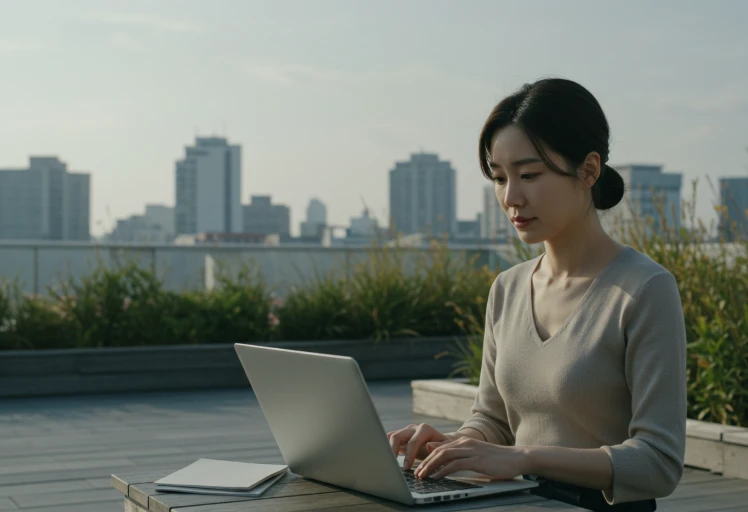 블로그 기본기에 집중하며 편안하게 글쓰기를 하는 모습.