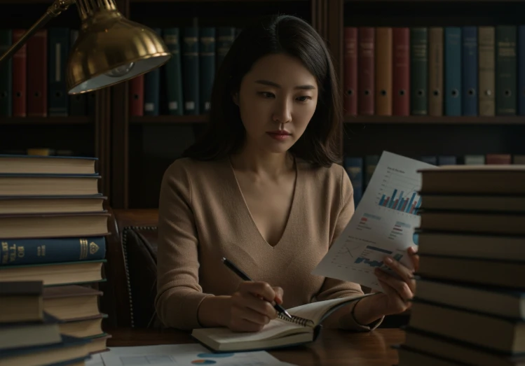 E-E-A-T 기반의 콘텐츠 제작을 위해 자료를 조사하는 모습.