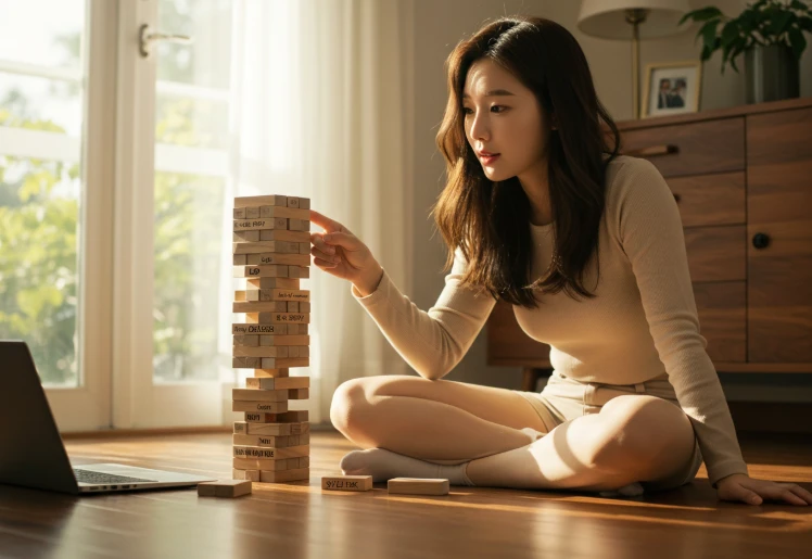 매일 쌓아 올린 블록으로 탑을 완성한 한국인 여성 매일 쌓아 올린 블록으로 탑을 완성한 한국인 여성