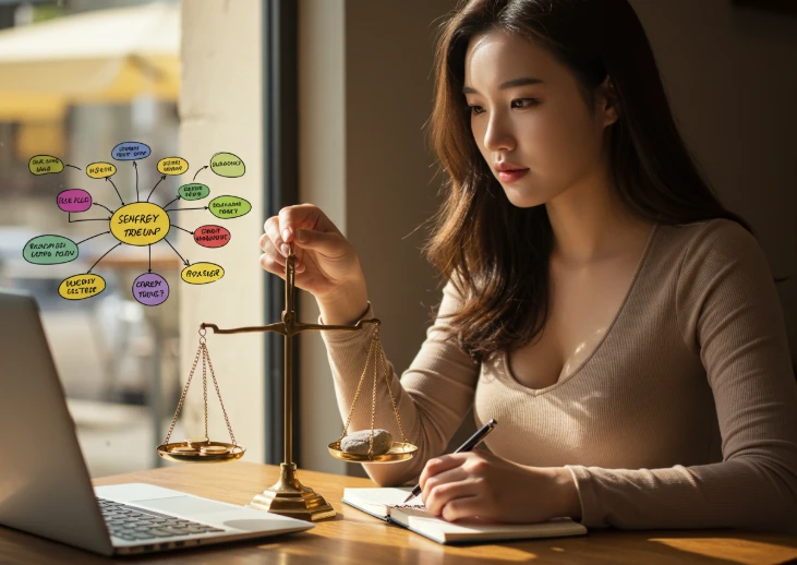 키워드의 수익성 및 적합성을 평가하는 한국인.