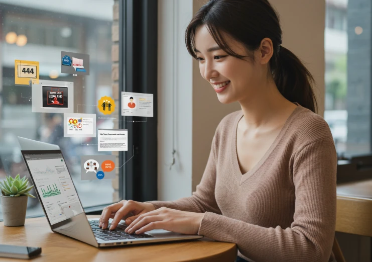 깨진 링크, 인포그래픽, 커뮤니티 협업 등 다양한 백링크 구축 전략을 실행하는 사진.