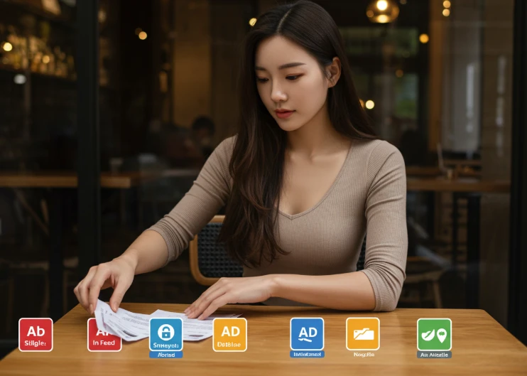 다양한 애드센스 광고 종류를 배치하는 한국인 여성