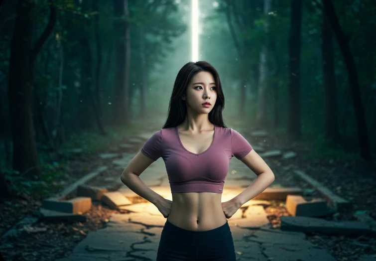 허물어진 길 앞에서 새로운 길을 걷는 한국인 여성