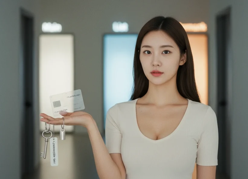 메인, 목록, 단일 글 페이지별로 구분된 반복 치환자 태그의 열쇠를 들고 있는 20대 한국 여성