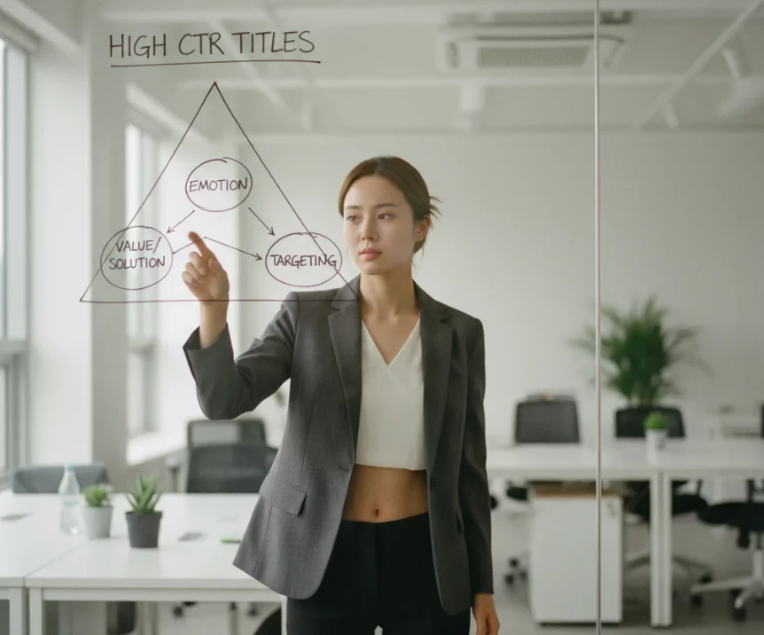 클릭률을 높이기 위해 가치, 감정, 타겟팅의 세 가지 핵심 전략을 세우는 20대 한국 여성