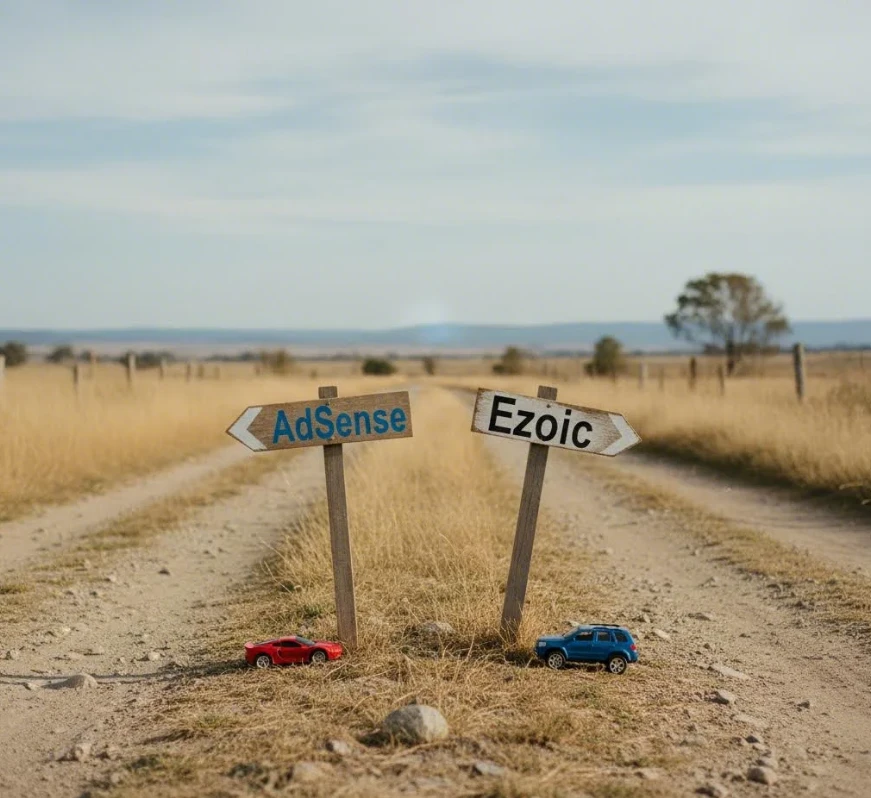 트래픽 규모에 따른 Ezoic과 애드센스 선택 표지판