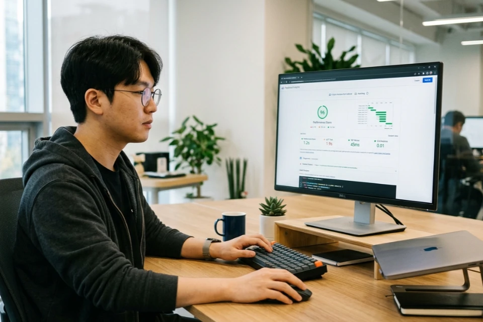 테마 속도 테스트 결과를 측정 중인 모습 테마 속도 테스트 결과를 측정 중인 모습